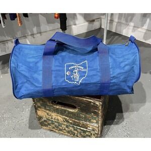 Vintage 1980s Firestone Dog Logo Blue Duffle Bag Gym Travel Bag